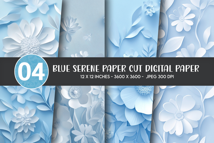 Blue Serene Paper Cut Digital Paper
