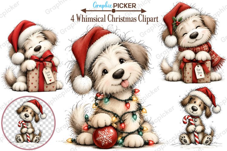 Whimsical Christmas Clipart, Christmas Dog Sublimation example image 1