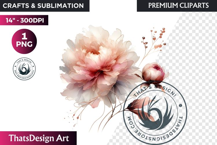 Rose Gold Pink flowers Clipart, Abstract Flowers Wedding PNG