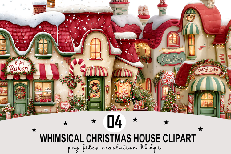 Whimsical Christmas House Clipart Watercolor PNG example image 1