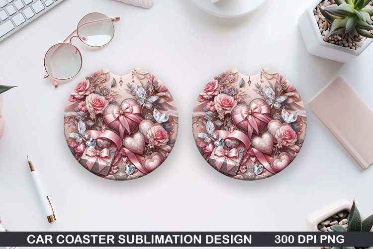 With Roses Car Coaster Sublimation |Valentine Coaster PNG