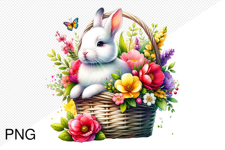 Spring Flowers And Bunny Sublimation - Clipart PNG Design