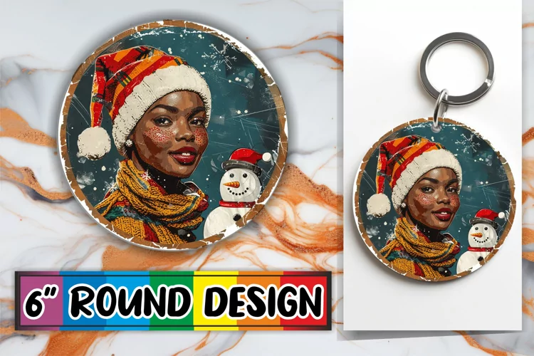 Winter Holiday Round Design Woman Portrait Sublimation