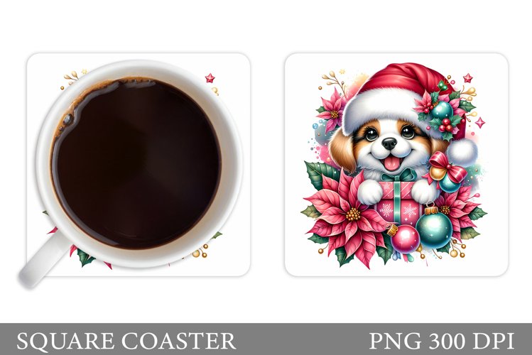 Christmas Dog Coaster Design. Christmas Coaster Sublimation example image 1