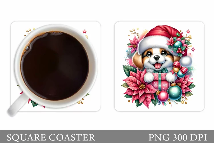 Christmas Dog Coaster Design. Christmas Coaster Sublimation