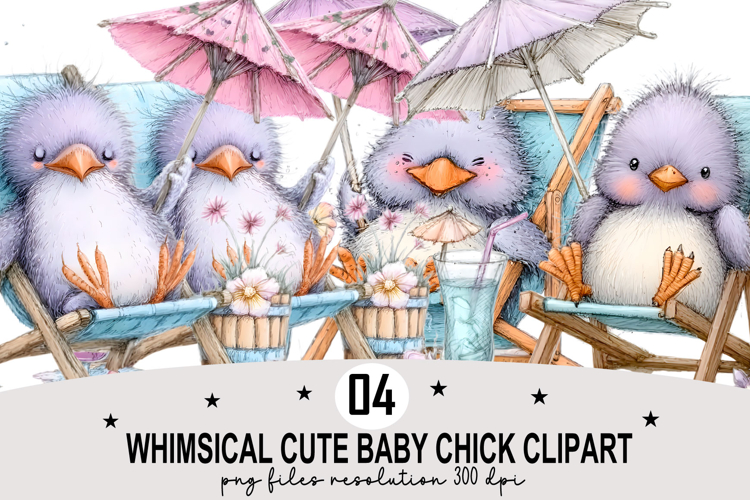 whimsical cute baby chick clipart Watercolor PNG example image 1