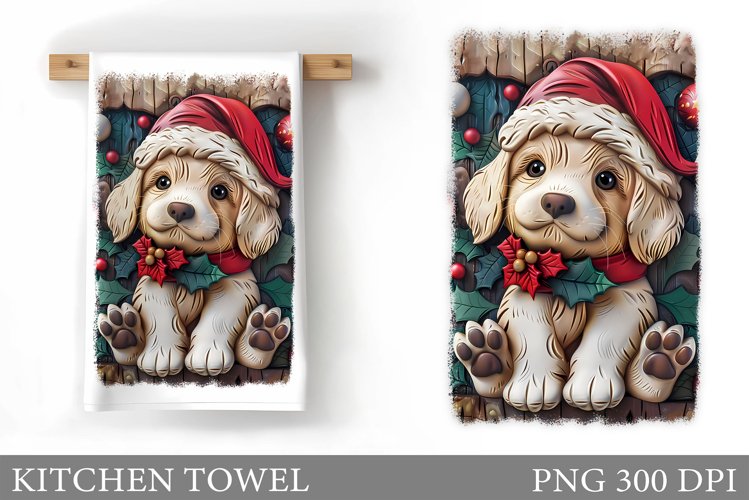 3D Dog Kitchen Towel. Christmas Dog Kitchen Towel Design