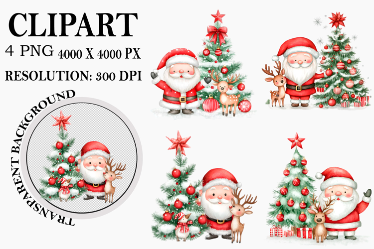 Watercolor Peeking Santa Reindeer Christmas Clipart