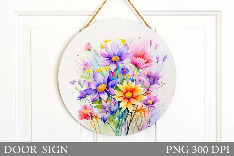 Wildflowers Door Sign Sublimation. Flowers Door Sign Design