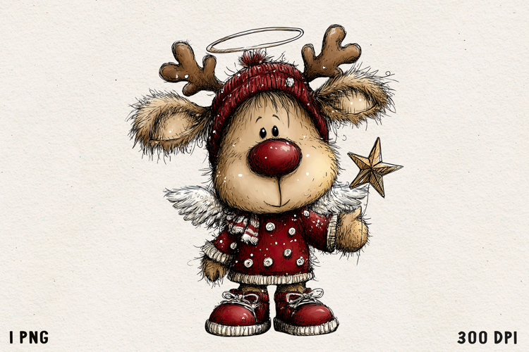 Cute Whimsical Christmas Reindeer Clipart Holiday PNG