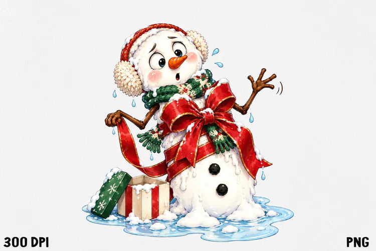 Funny Melting Snowman PNG Christmas Clipart