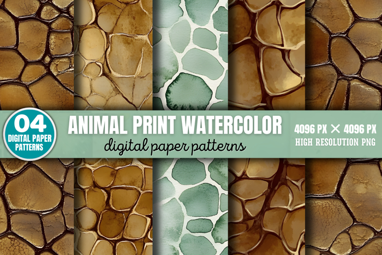 Animal Print Watercolor Patterns Digital Paper Background