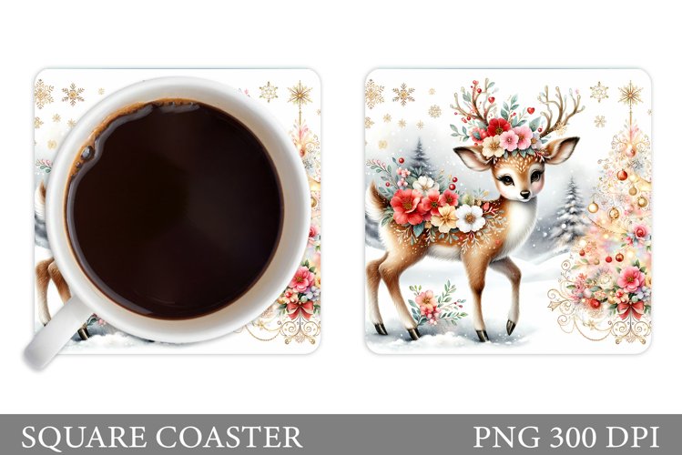 Christmas Deer Coaster Design. Christmas Coaster Sublimation example image 1
