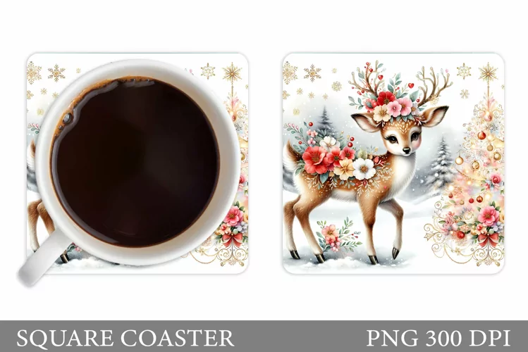 Christmas Deer Coaster Design. Christmas Coaster Sublimation