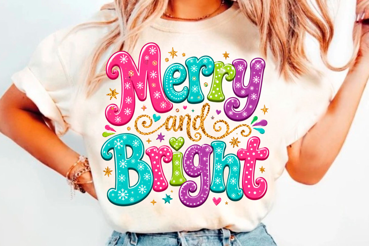 Colorful Merry & Bright Christmas PNG