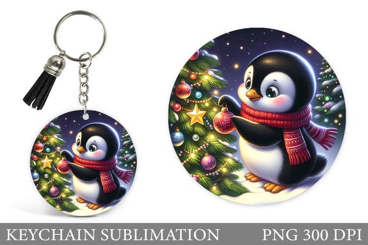 Christmas Penguin Keychain. Christmas Keychain Sublimation example image 1