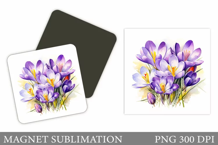 Spring Flowers Magnet Design. Crocus Flowers Magnet