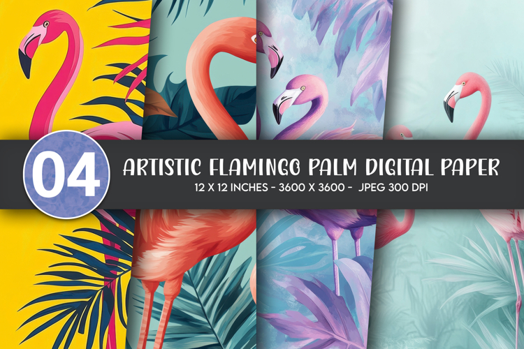 Artistic Flamingo Palm Digital Paper