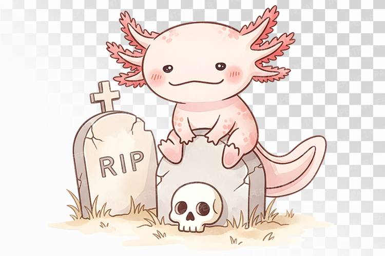 Halloween Axolotl Tombstone Graveyard Spooky PNG Uparupa