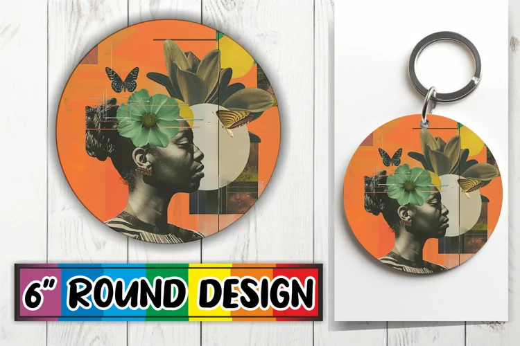 Abstract Black Woman Round Design Artistic Sublimation PNG