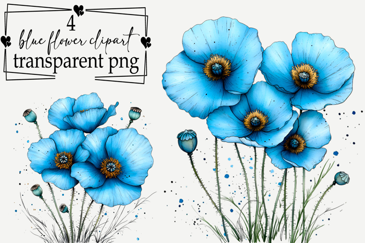 Whimsical Blue flower clipart Watercolor PNG