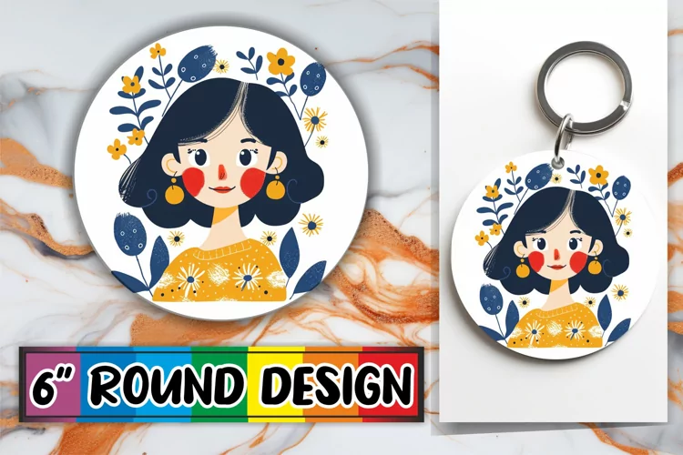 Flower-Crowned Woman Round Design Sublimation PNG