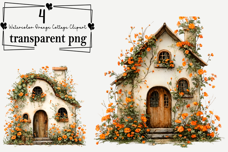 Watercolor Orange Cottage Clipart Watercolor PNG