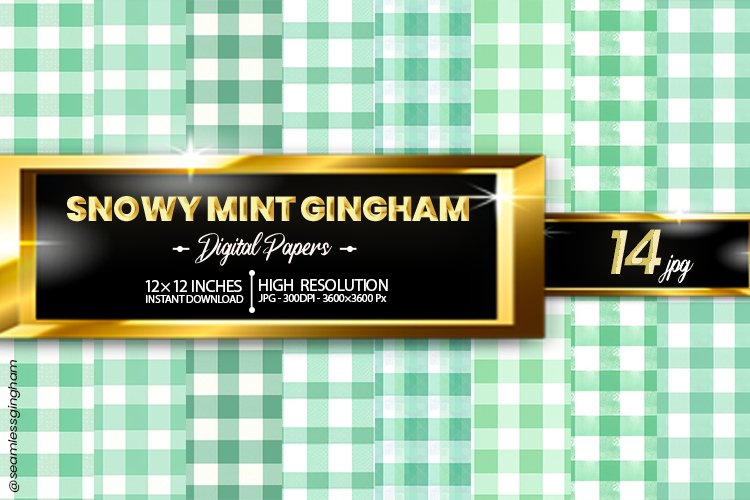 Snowy Mint Gingham Digital Papers 14 Variations