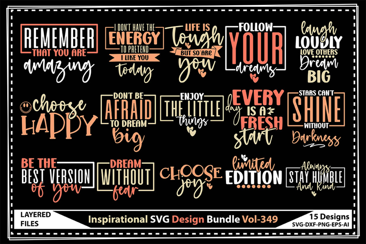 Inspirational SVG Design Bundle, Positive Quotes Svg Designs