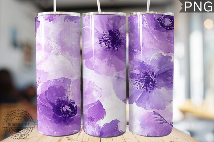 Purple Floral Tumbler Wrap - High Quality 300 Dpi example image 1