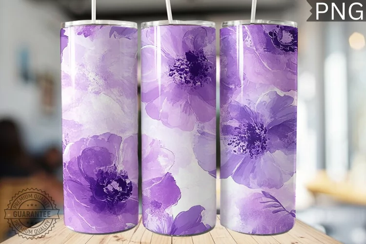 Purple Floral Tumbler Wrap - High Quality 300 Dpi