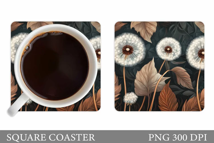 Dandelions Flowers Coaster. Floral Coaster Design