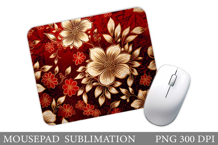 Flowers Mouse Pad Sublimation. Gold Flowers Mouse Pad Design