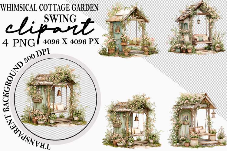 Whimsical Cottage Garden Swing Clipart Png