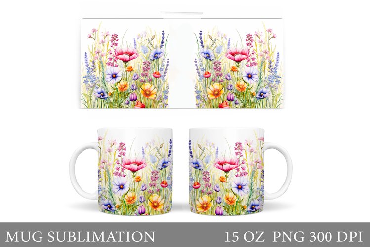 Wildflowers Mug Design. Flowers Mug Sublimation