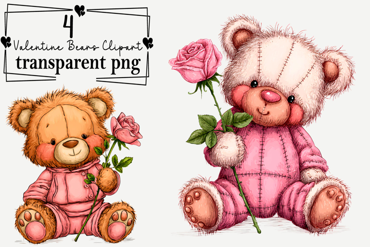 Valentine Bears Clipart Watercolor PNG example image 1
