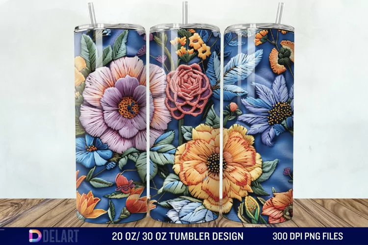 3D Embroidery floral Tumbler Wrap