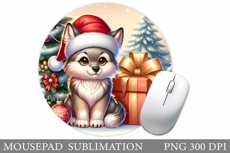 Christmas Wolf Mouse Pad. Christmas Mouse Pad Design