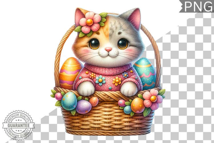Easter Cat Sublimation - Easter Clipart PNG Design