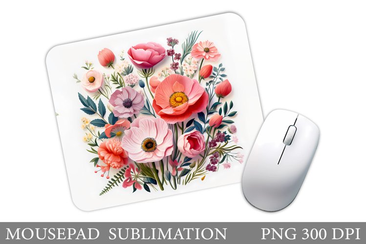 3D Flowers Mouse Pad Design. Floral Mouse Pad Sublimation example image 1