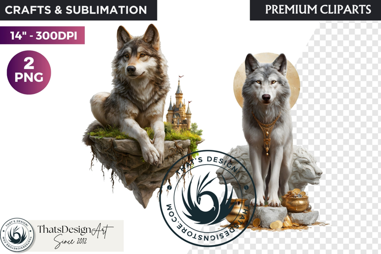 Watercolor Mystic Wolf Fantasy Clipart animal PNG Graphics