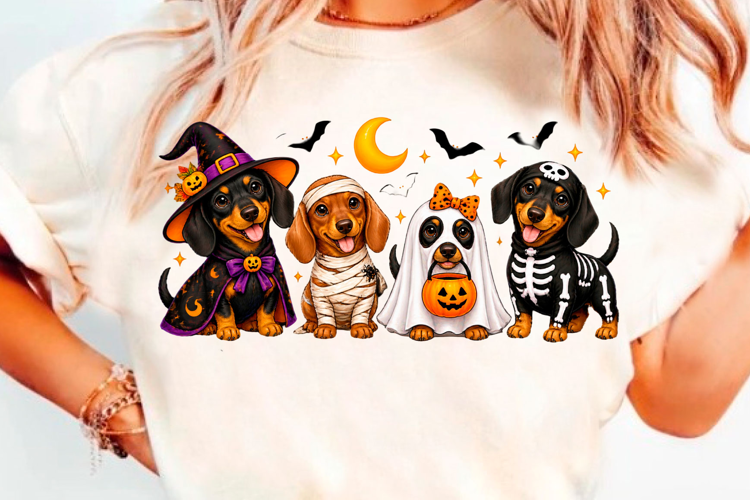 Halloween Dachshund Dogs Costume Spooky Cute T-Shirt Design