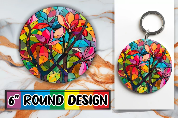 Stained Glass Tree Round Design Colorful Sublimation