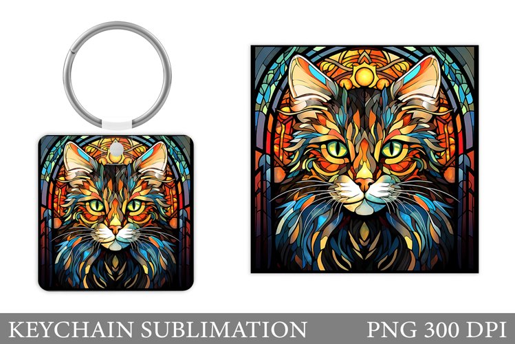 Stained Glass Cat Keychain. Cat Keychain Sublimation