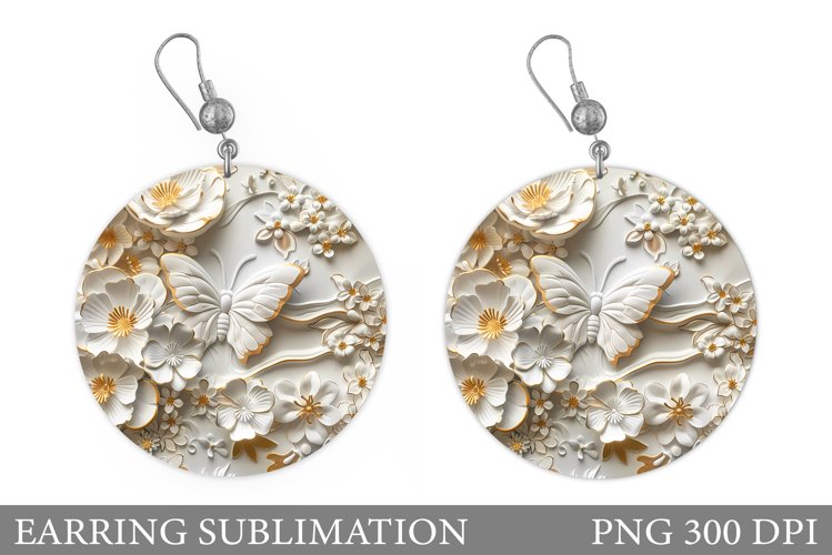 Butterfly Earring Sublimation. Flowers Round Earring