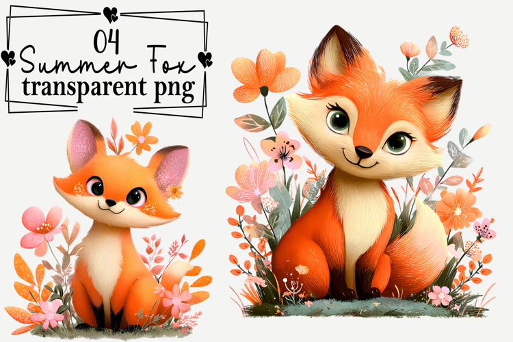 Whimsical Summer Fox Clipart Watercolor PNG