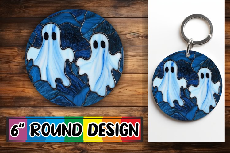 Spooky Autumn Stained Glass Round Design Keychain