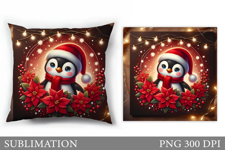 Christmas Penguin Pillow. Christmas Pillow Sublimation example image 1