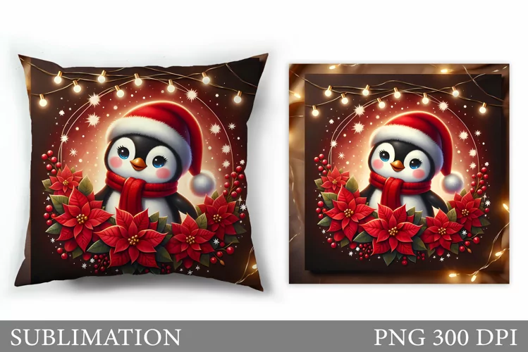 Christmas Penguin Pillow. Christmas Pillow Sublimation