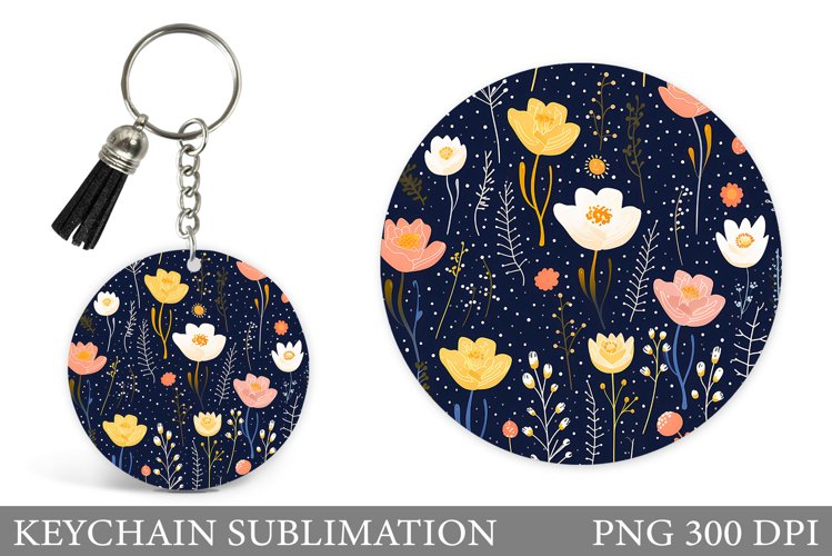 Wildflowers Keychain Design. Round Keychain Flowers Template example image 1